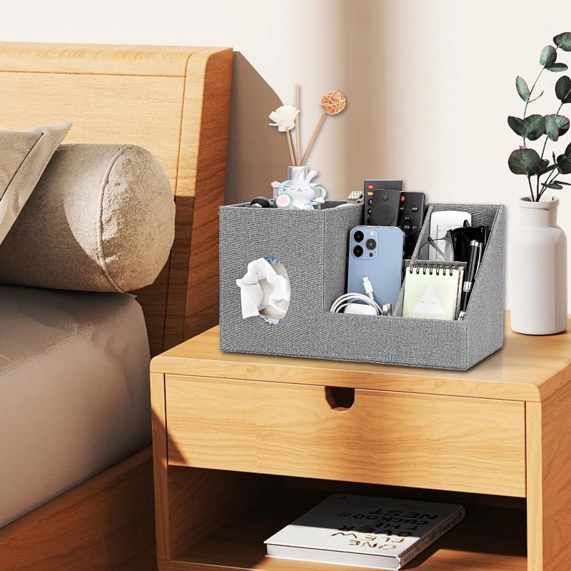 Sumnacon Square Linen Tissue Box Cover - Decorative Cube Tissue Cover with Side and Top Organizer  Modern Tissue Holder for Living Room Vanity Night Stand Table Countertop Office  Grey - Image 5